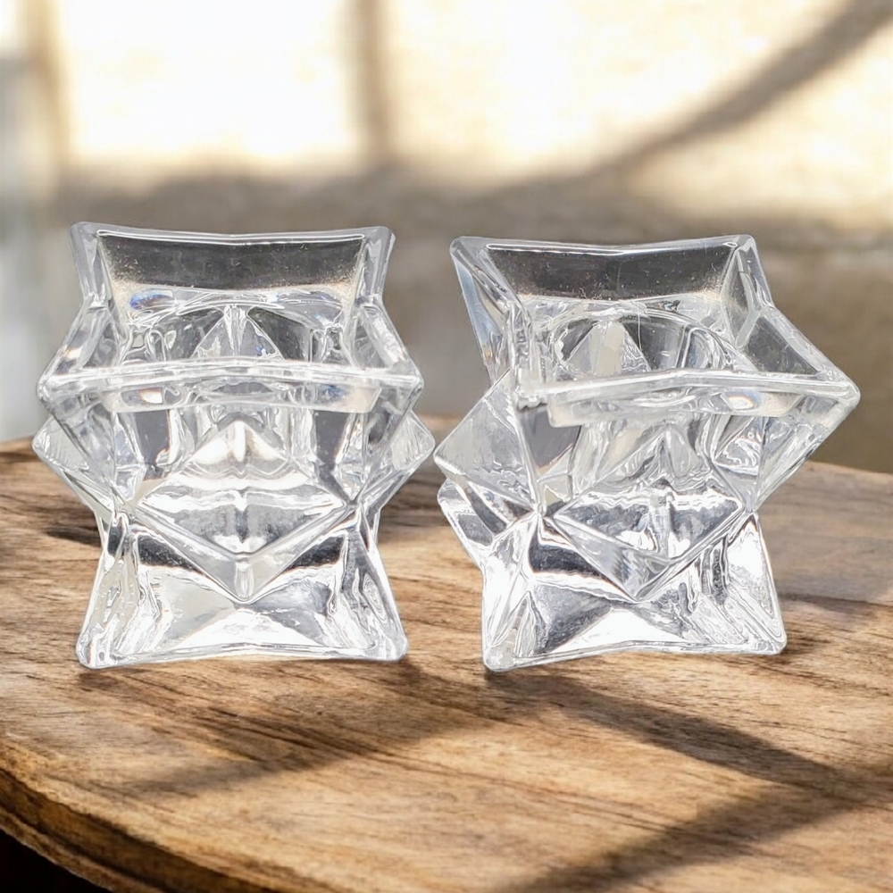 24% Lead Crystal Star-Shaped Candle Holders Set Of 2